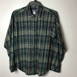 Patagonia green plaid organic cotton l/s shirt. S